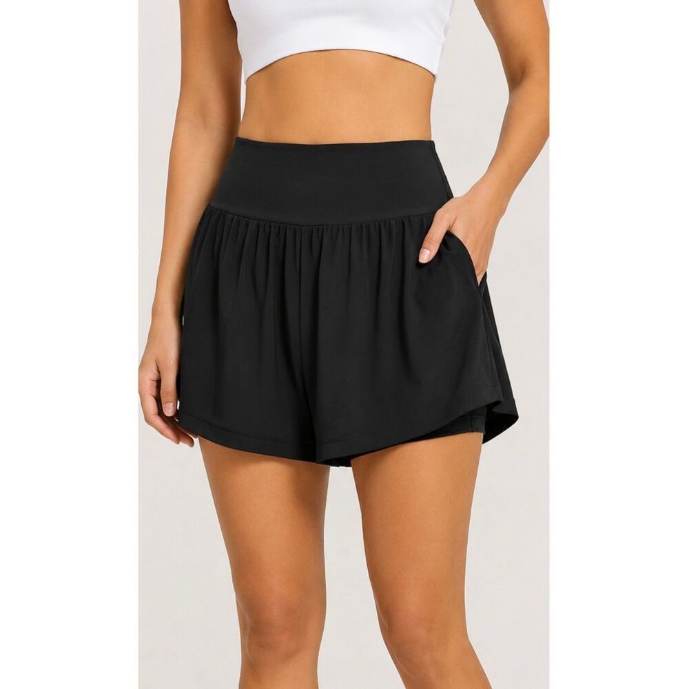 Halara Black High Rise Flowy Athletic Skort Shorts Size M Long Tennis Golf